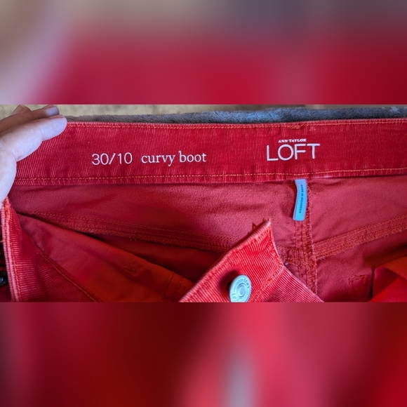 Ann Taylor Loft Size 30/10 Curvy Boot Bright Orange Corduroy Stretch Pants - Picture 4 of 11